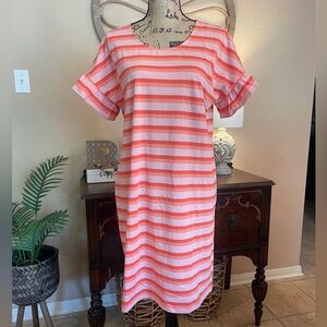 New Lands' End Pink and Orange Striped Midi Dress